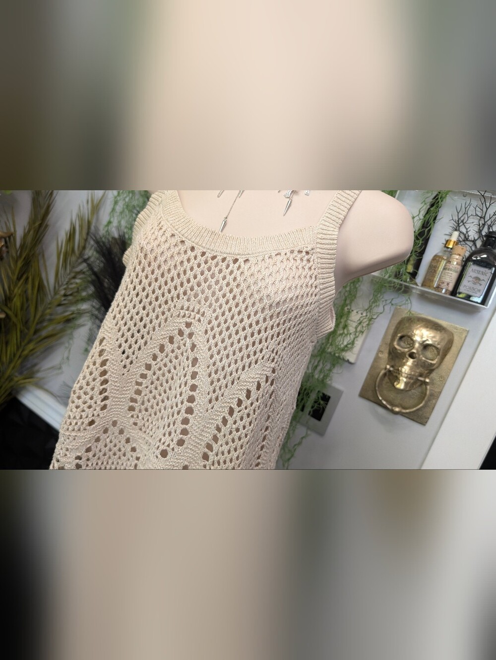 Lauren Conrad Ivory Mesh Knit Tank Top SM
